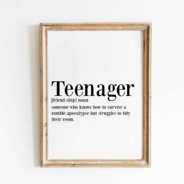 Teen Definition Print, Funny Teen Bedroom Decor Poster (En anglais seulement)