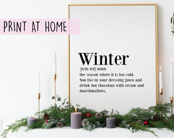 Winter Definition Printable Print, Dictionary Wall Art, Seasonal Decor Poster, Digital Download