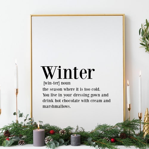 Winter Definition Print Dictionary Wall Art Seasonal Decor Etsy