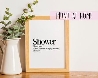 Bathroom Shower Definition Printable Print, Bathroom Wall Art Decor, Bathroom Shelf Sign, Digital Download