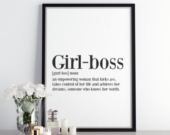 Girl Boss Inspirational Definition Print, Boss Babe Wall Art Home Decor