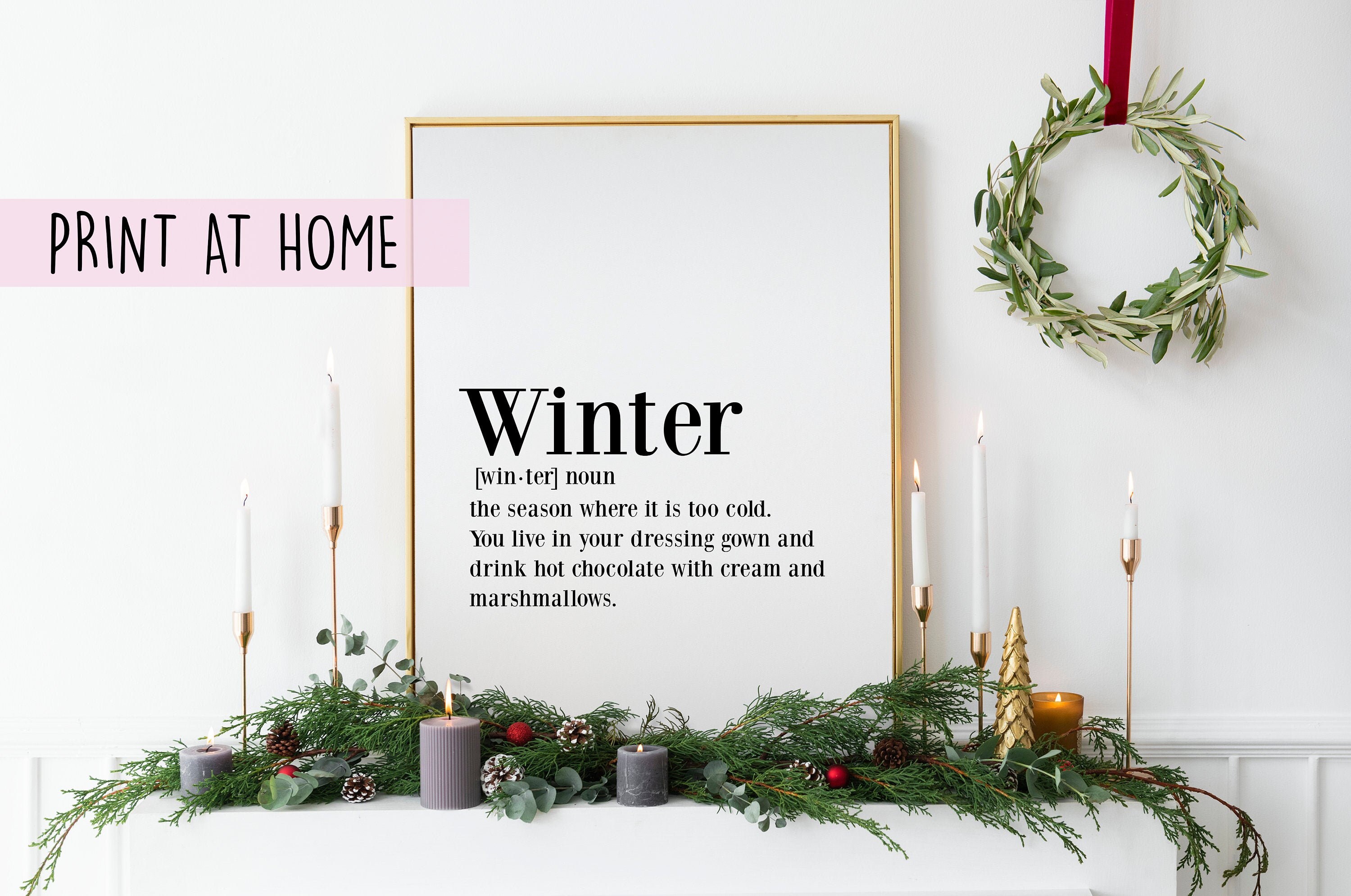 Winter Definition Printable Print, Dictionary Wall Art, Seasonal Decor