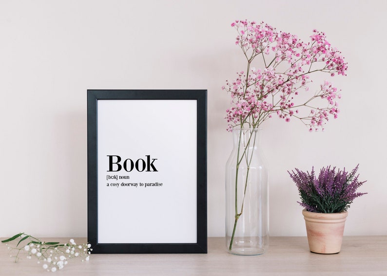 Book Definition Print, Book Lover Gift, Library Wall Art image 1