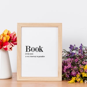 Book Definition Print, Book Lover Gift, Library Wall Art image 7