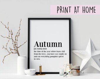 Autumn Definition Printable Print, Fall Wall Art Decor, Quote Print, Digital Download
