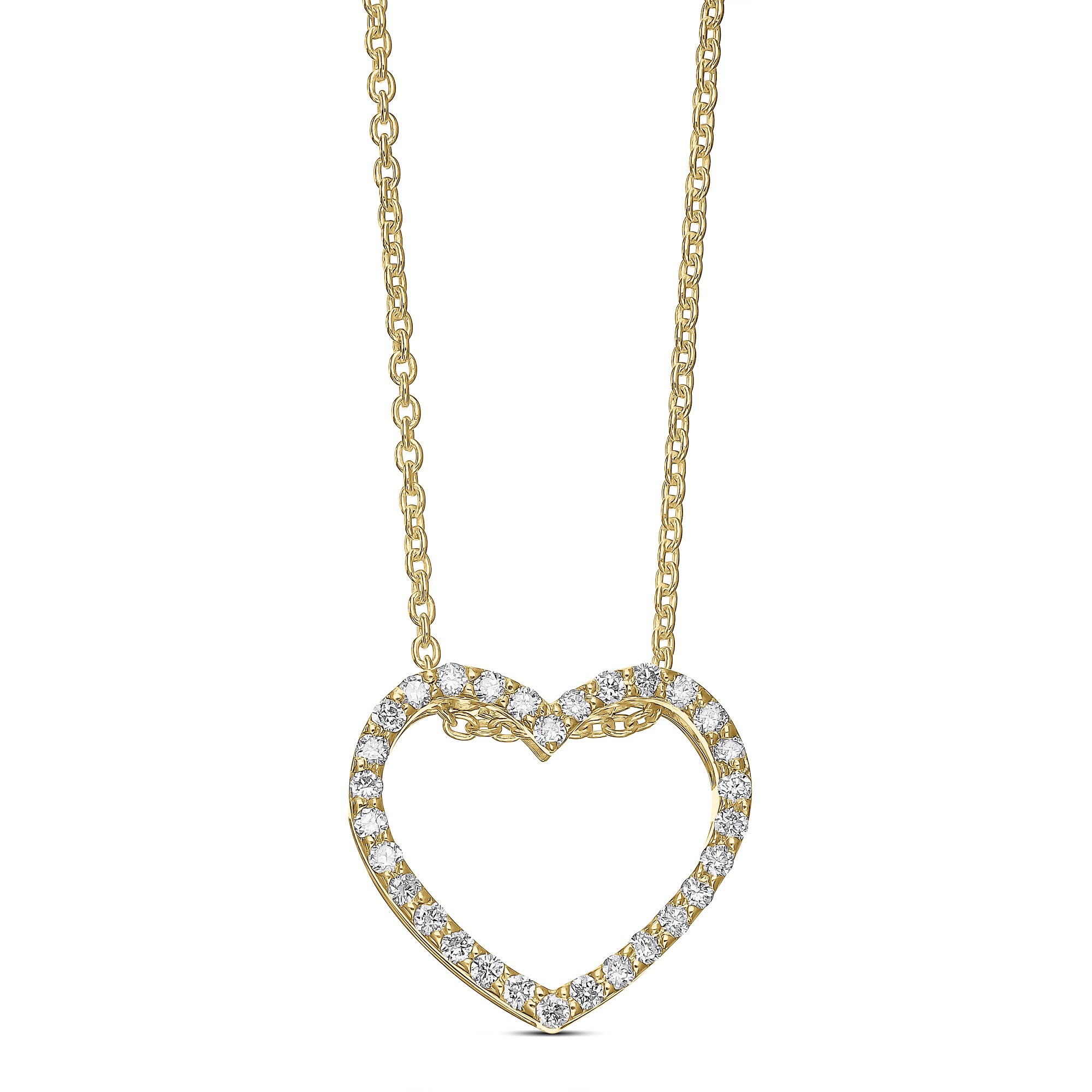Open Heart Diamond Necklace 14K Solid Gold Diamond Heart - Etsy