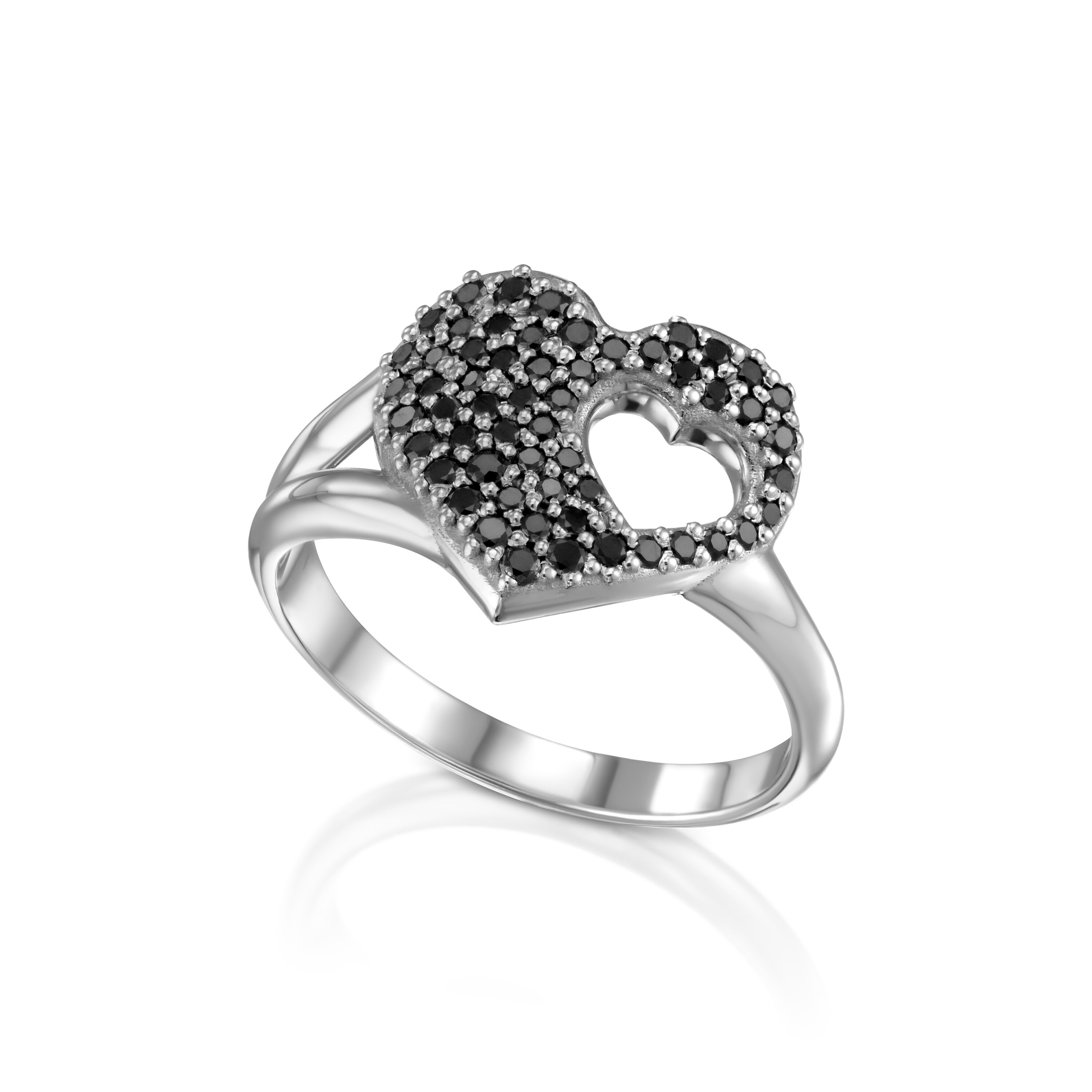 Black Diamond Heart Ring Etsy