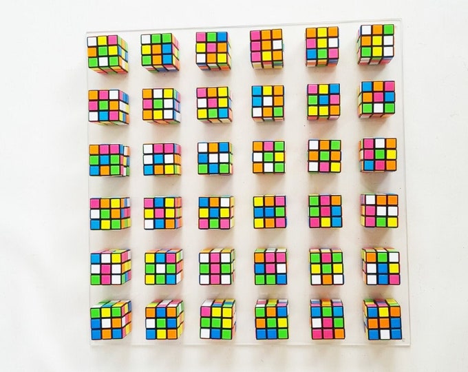 Rubik cubes art. Retro vintage toy Rubik Perfect decor for children's rooms, toy & play rooms, fun office spaces. This piece is INTERACTIVE©