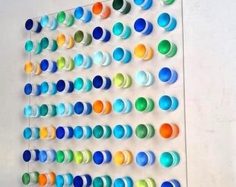 3D Wall Art – Hand-Painted Acrylic Cylinders on Transparent Panel. Custom colors