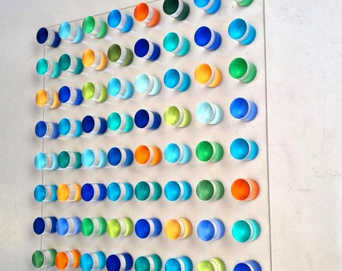 3D Wall Art – Hand-Painted Acrylic Cylinders on Transparent Panel. Custom colors