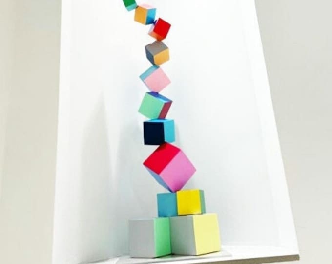 Sculpture wood art. Bold and colorful artwork. 3D art. Colored cubes,  perfect design for modern decoration ©