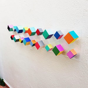 Original and modern wood wall art. Rectangular, large, long and narrow mosaic. wood wall art. It can be hung vertically or horizontally. ©