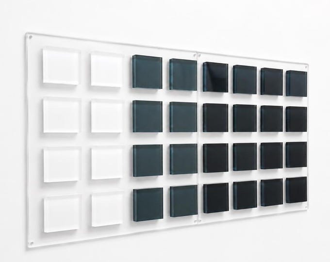 3D Transparent Cubes, Hand Painted Acrylic Wall Art. Black Grey White Gradient. Modern Geometric Wall Sculpture | 48x24