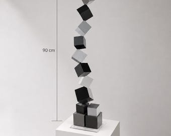 Abstract Black Grey Sculpture | Modern Geometric Floor Art | Luxury Statement Piece for Contemporary Interiors