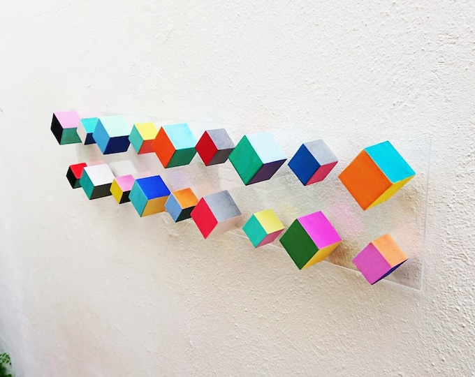 Original and modern wood wall art.© Rectangular, large, long and narrow mosaic. wood wall art. It can be hung vertically or horizontally. ©