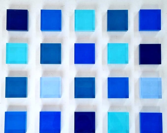 3D Blue Acrylic Cube Wall Art: Hand-Painted Modern Decor