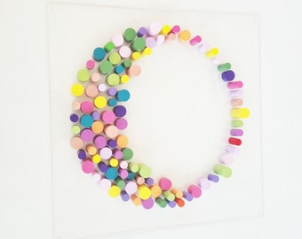 Wood wall art in happy colors. Circular 3d art. Modern wall art.  Home decor dowel wall art. Wood wall hanging, Circle Sculpture wall art ©