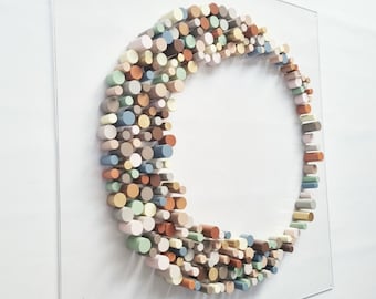 Wood wall art, neutral colors. 3d art. Circular Sculpture wooden art, Modern wood art. Home decor dowel wall art. ©