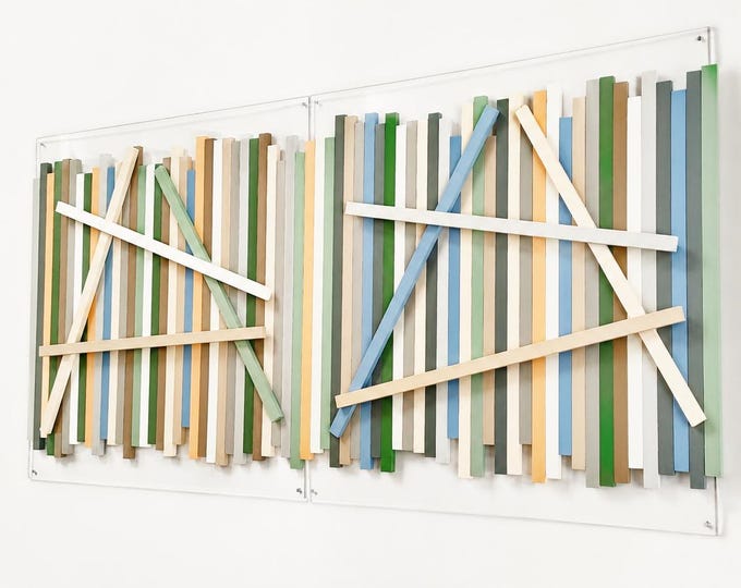 Large Wooden Wall Sculpture | Modern Geometric Panel | Neutral 3D Slat Design | Handmade Contemporary Home Decoration