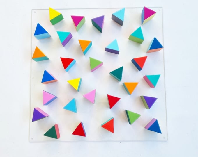 Triangles wall art. Wood wall art, 3d art. Wood sculpture. Hand-painted wooden triangles with vibrant and bold colors. Resin finish ©