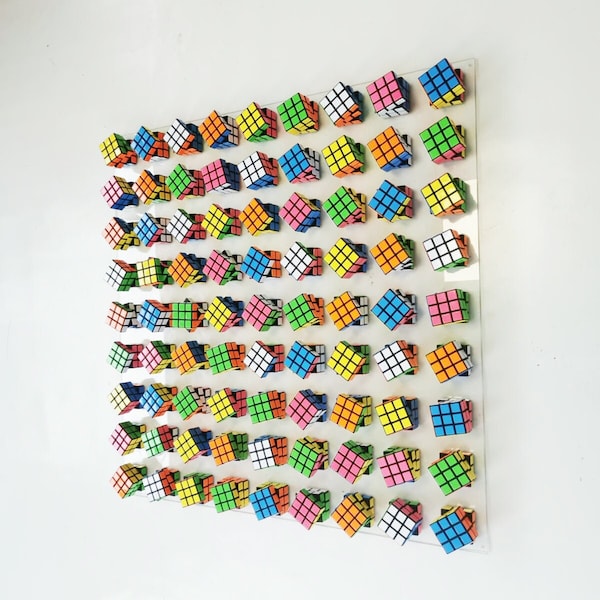 Unique Rubiks Cube wall art. Magic cube puzzle wall piece.Modern 3d sculpture. Retro vintage toy Rubik. This piece is INTERACTIVE©