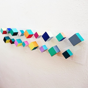 Wood wall art. Modern and original wood wall art. Rectangular, large, long and narrow colorful mosaic. Hang vertically or horizontally.