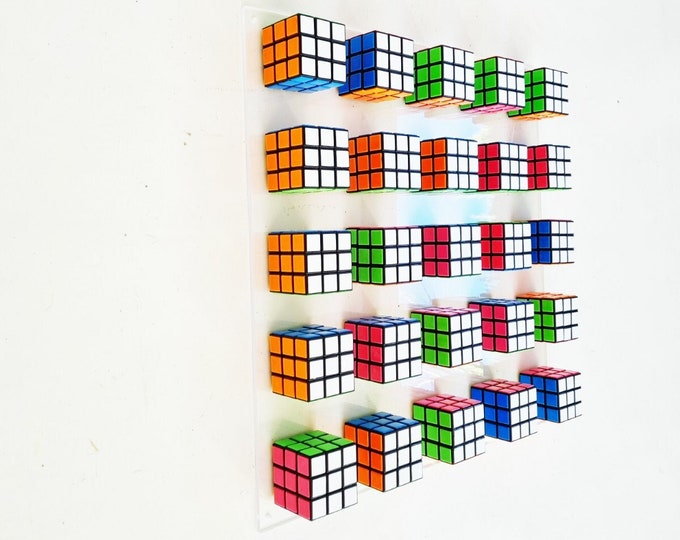 Cube wall art, 3d Magic cube puzzle. Original retro vintage white Rubik cube art piece. 80s puzzle. © You can choose the size of panel