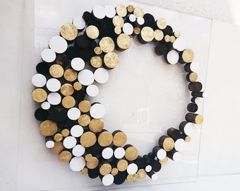 Wall art, wood wall sculpture, 3D wooden decor, modern and abstract, white and gold, wooden mosaic,dowel, round, circle art The Gold Moon©