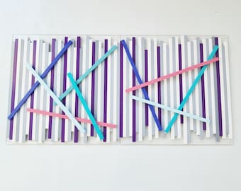 Wood wall art, modern wooden slats. It can be hung vertically or horizontally. Sculpture art. 3d art. 2 bases 23.6" X 23.6"©