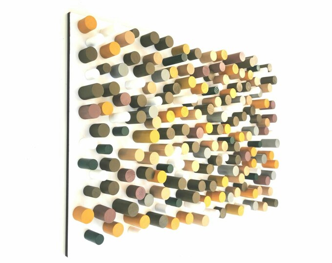 Wood wall art in natural colors. Sculpture 3D art, Dowel art. Wooden circles, hand painted large art.