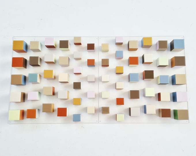 Neutral, natural soft colors, Hand-painted wooden blocks with a glossy epoxy resin finish. Each cube is a small piece of art©