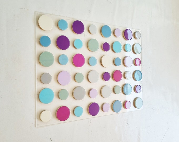 Circle art, circular wall art, Choose your custom colors, hand-painted discs with glossy epoxy resin finish, mounted on Plexiglas panel ©