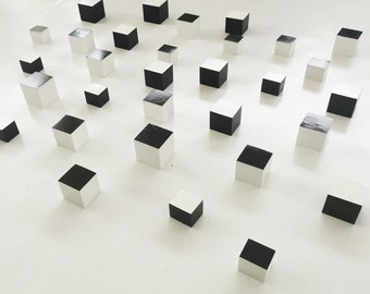 Modern art Sculpture. Original wood wall art. Wooden 3D cubes in black and white colors. You can choose the number of wood cubes.