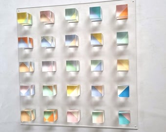 3D Acrylic Wall Art Panel with Hand Painted Lucite Cubes – Modern Japandi Neutral block Decor.