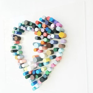 Colorful Wooden Dowel Heart Wall Art: Modern Love Sculpture