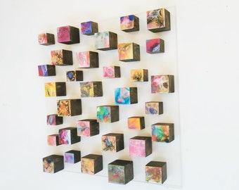 Original, unique and modern wood wall art with resin finish on top. Hand painted using different techniques. Sculpture 3d art. ©