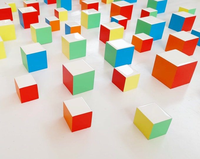 3D Wood Cube Wall Art: Color Block Sculpture with Resin Finish