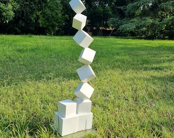 White wood sculpture. 3d wood art. Modern and geometric design. Customizable Sizes & Colors