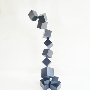 Black Wood Cube Sculpture: Modern Art Decor