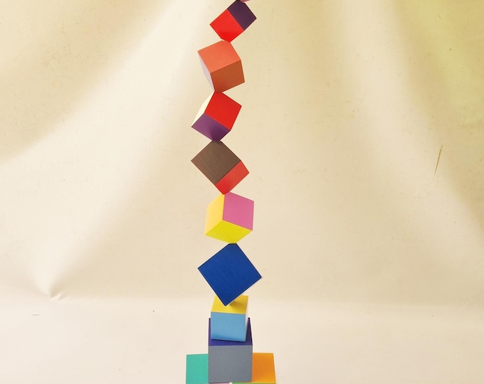 Modern Vertical Wooden Sculpture – Customizable Colorful Art with Acrylic Base for Home or Office
