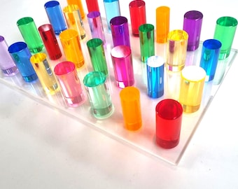 Colorful Acrylic Peg Art Panel – Transparent Perspex Wall Art, 8 x 12 Inches, Modern Playful Hanging Sculpture