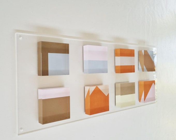 Art installation with neutral natural soft color blocks. Hang vertically or horizontally. Choose size of the panel & colors. Acrylic tiles