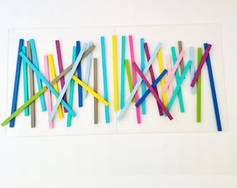 Wood wall art, 2 bases 23.6" X 23.6" Colorful art Sculpture. Bold and happy color slats. 3D art, modern and geometric wall art Wooden art ©t