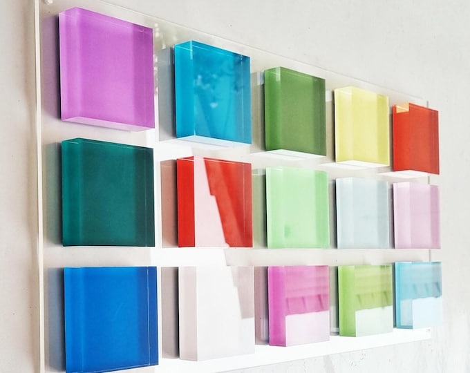 Hand-Painted Pop Art Acrylic Cubes on Clear Panel: 3D Light-Play Wall Art