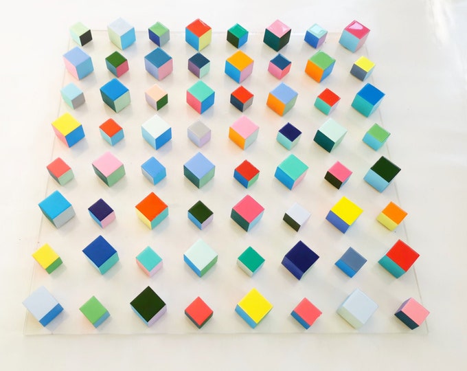 Wood wall art, modern wood cubes with resin finish on top. Sculpture 3d wall art. Large abstract art. Geometric art  ©