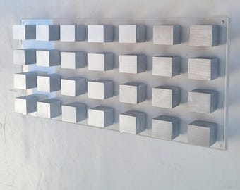 Modern Acrylic Floating Wall Art: Silver Wooden Cubes, Custom Sizes