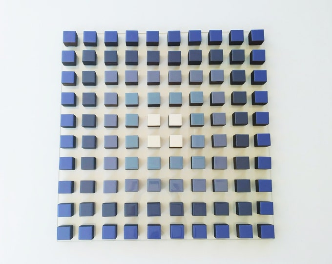 Gradient© modern abstract wood wall art for living room. ©Wooden wall decor gray, blue and white. Perfect piece for a modern space. 3d art