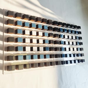 Large 3D Wood Wall Art: Geometric Mosaic with Resin - Modern Office Decor