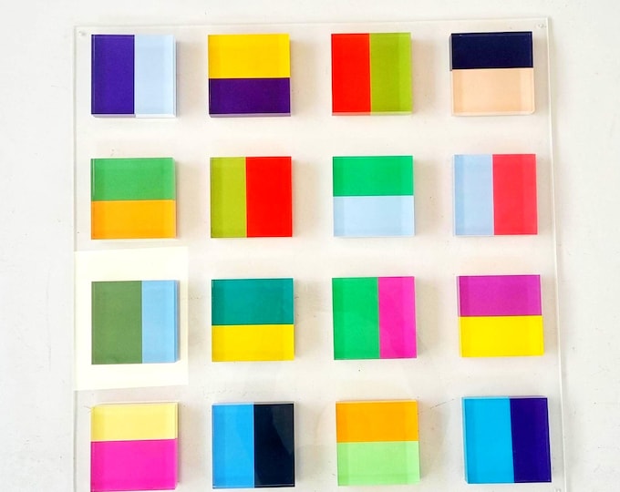 Hand-Painted Acrylic Block Art: 3D Geometric Wall Decor. Bold and colorful colors. Unique art