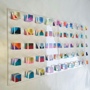 Geometric Acrylic Cube Wall Art: Hand-Painted 3D Sculpture, large art 24&quot;X48&quot;